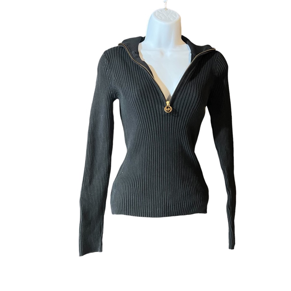 Classic Ribbed Sweater Super soft cotton blend Elegant look 1/4 zip pullover XS